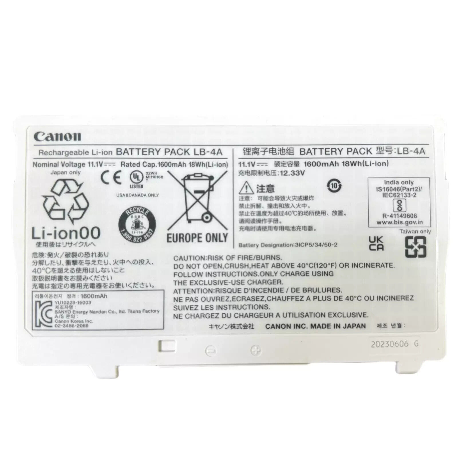 New Genuine LB-4A for Canon CXDI-710C Medical Tablet Battery