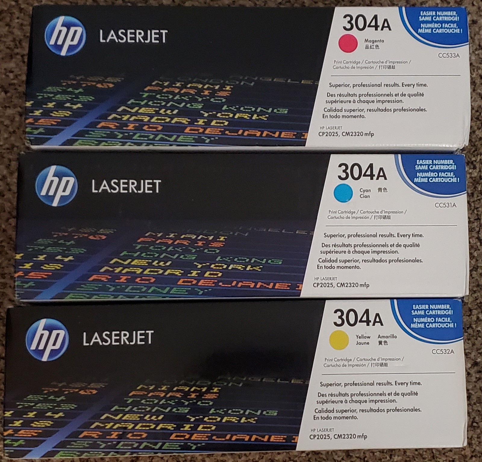 3PK Set of Genuine HP CC531A Cyan CC532A Yellow CC533A Magenta 304A BRAND NEW