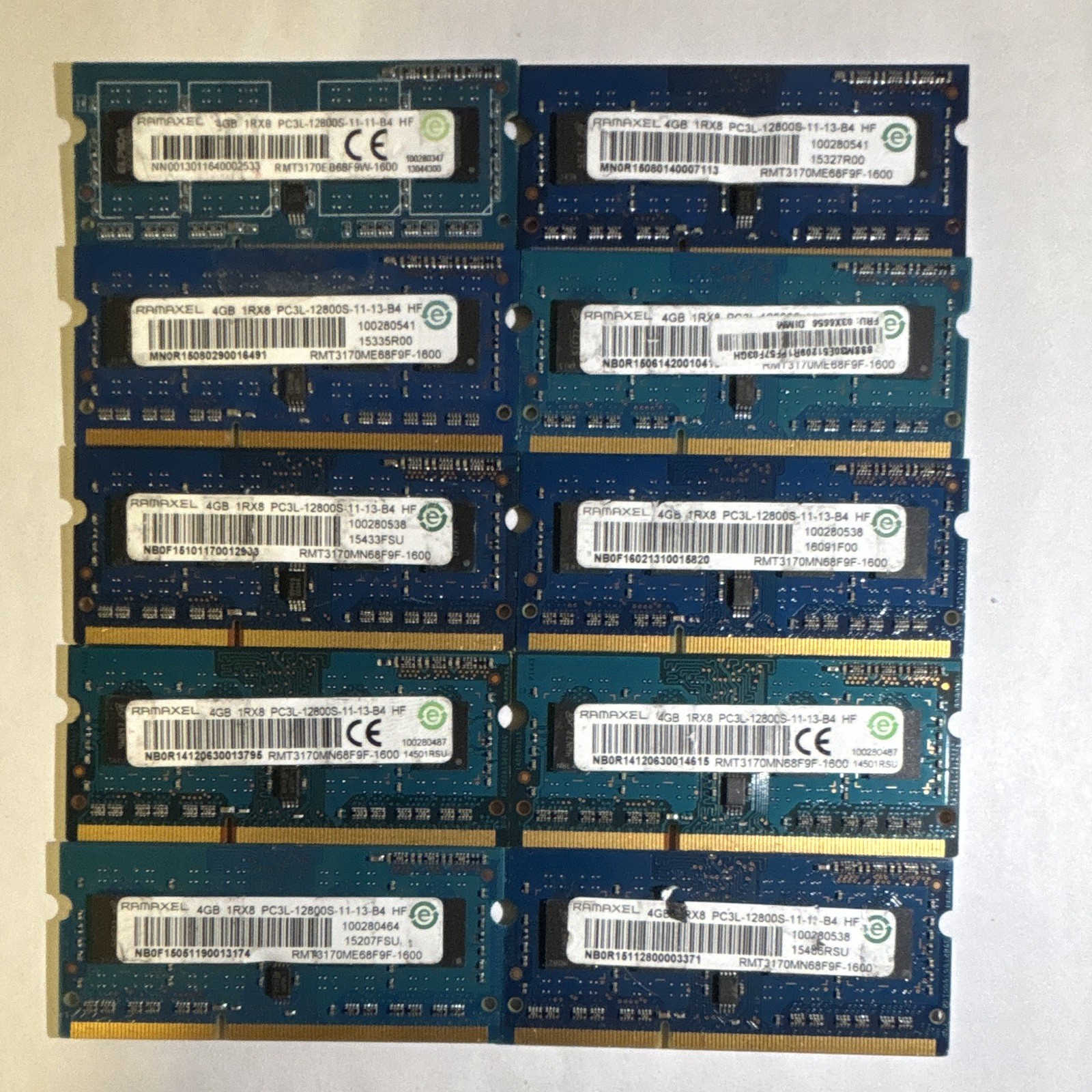 Lot of 10 Ramaxel 4GB DDR3L-1600 PC3L-12800S 204-Pin SODIMM 40GB⑥