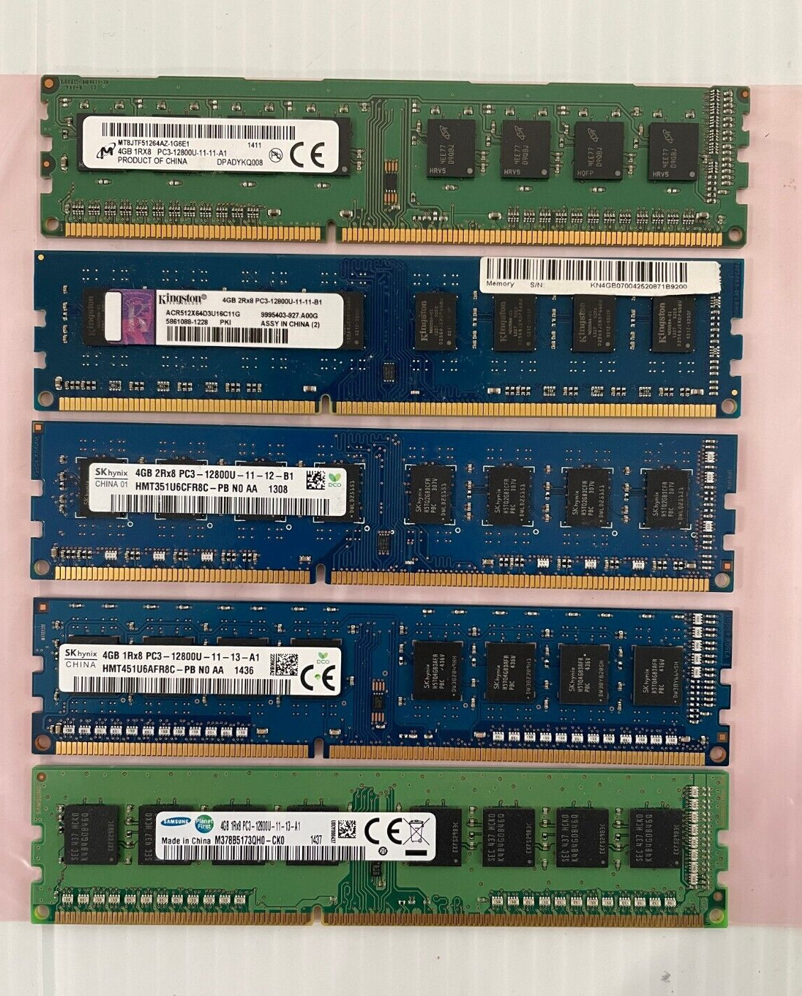 Lot of 5,   4GB PC3-12800U DDR3 Desktop Memory / RAM (5 x 4GB Total 20GB)