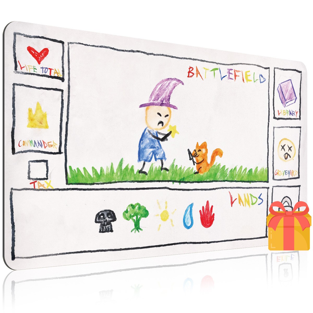 1pc Card Game Mat - Cute Wizard Hat for Kids and Yellow Little Fox Magic Card