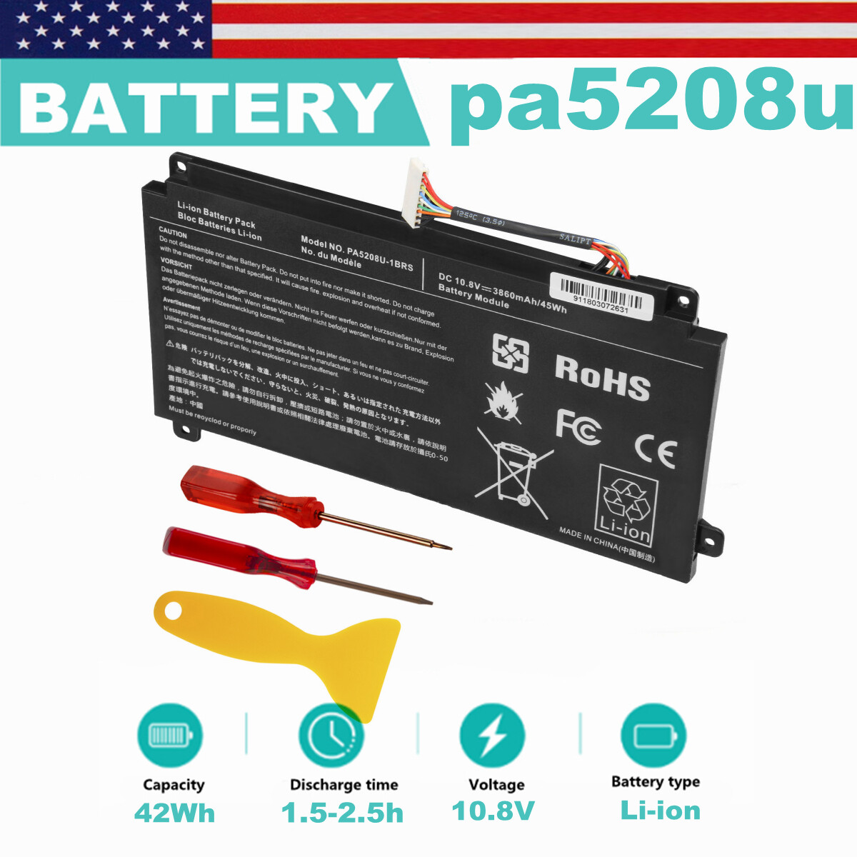 PA5208U-1BRS Battery for Toshiba Satellite Radius 14 E45w 15 P50 P55w L55W-C5259