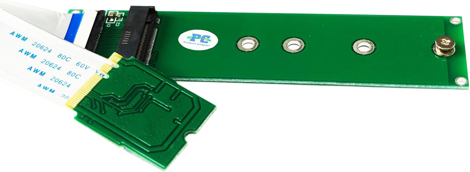 Sintech M.2 NVME SSD to M2 A/E Key Adapter with 20cm Cable, PCIe 1X Lane