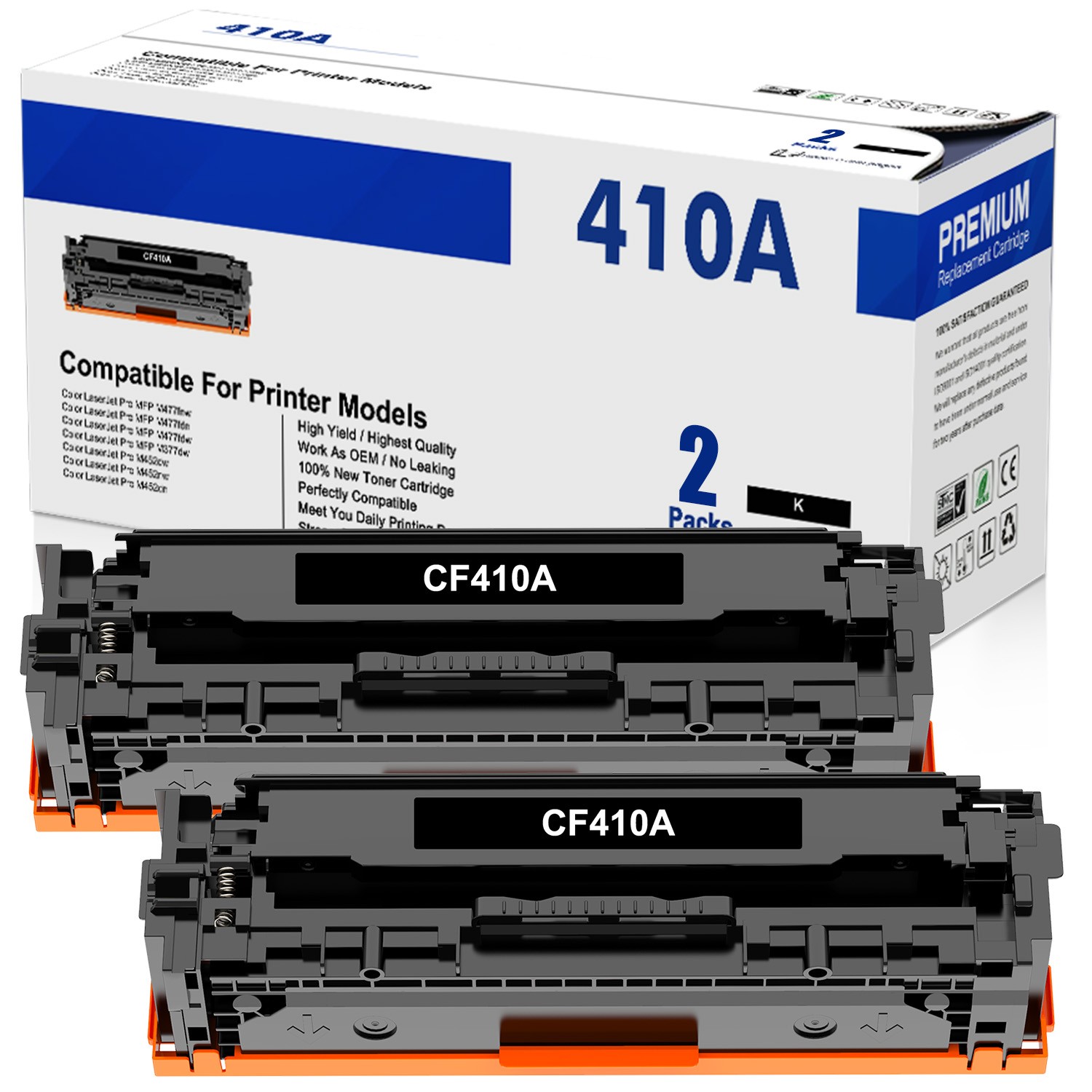 2x Black CF410A Toner Compatible With HP 410A LaserJet MFP M477fdn M452nw M452dn