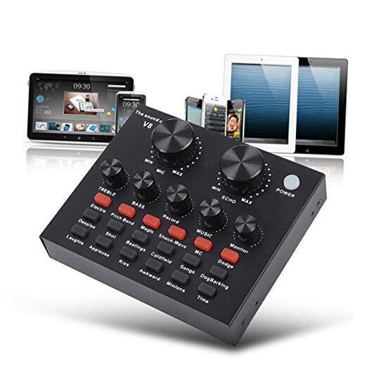 V8-Live Sound Card, USB External V8 Karaoke Recording Mobile Audio Mixer, black