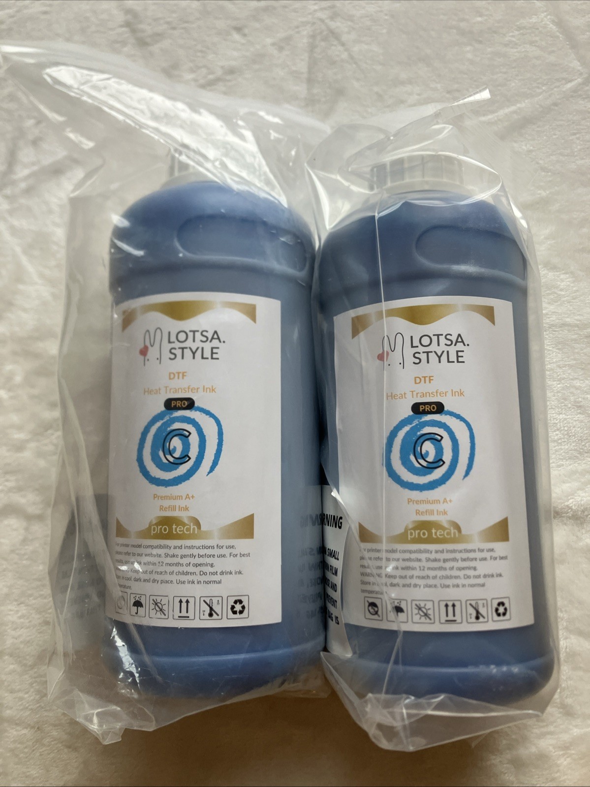 2 Lotsa Style Premium A+ DTF PRO Heat Transfer Ink C (1000ml, Cyan) New Sealed