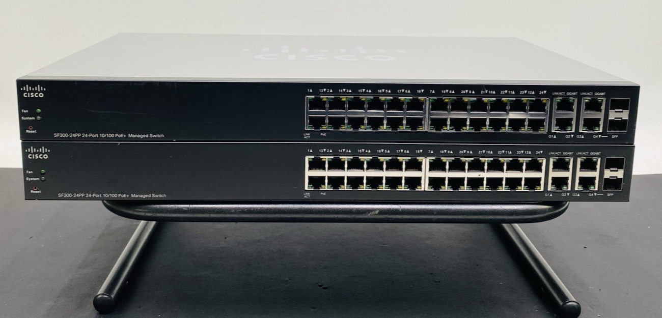 LOT OF 2 Cisco SF300-24PP 24-Port PoE+ Managed Switch