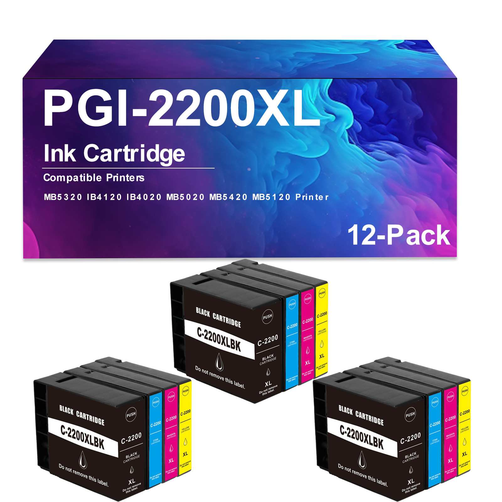 PGI 2200XL 12 Pack Ink Cartridge Compatibl for MB5120 MB5420 IB4120 printers
