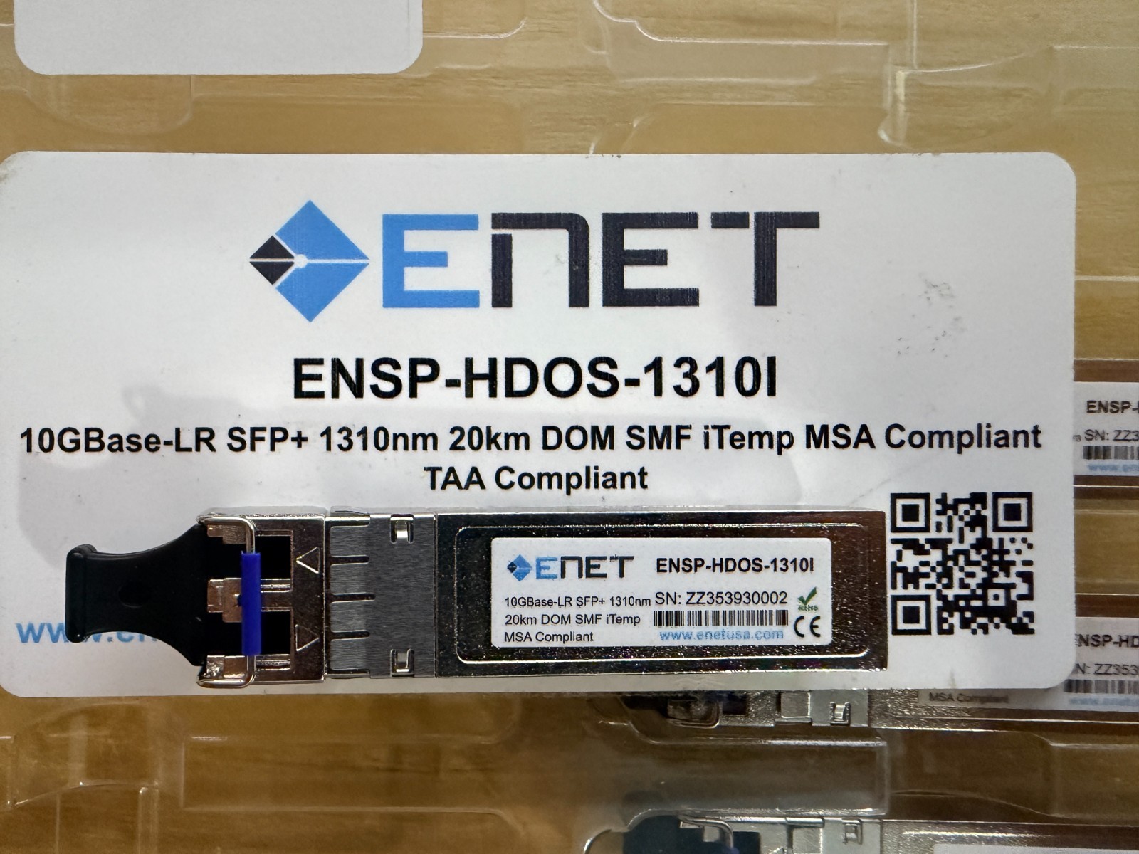 ENET 10GBASE-LR SFP+ 1310NM 20KM Domino SMF Duplex LC Itemp MSA Compliant