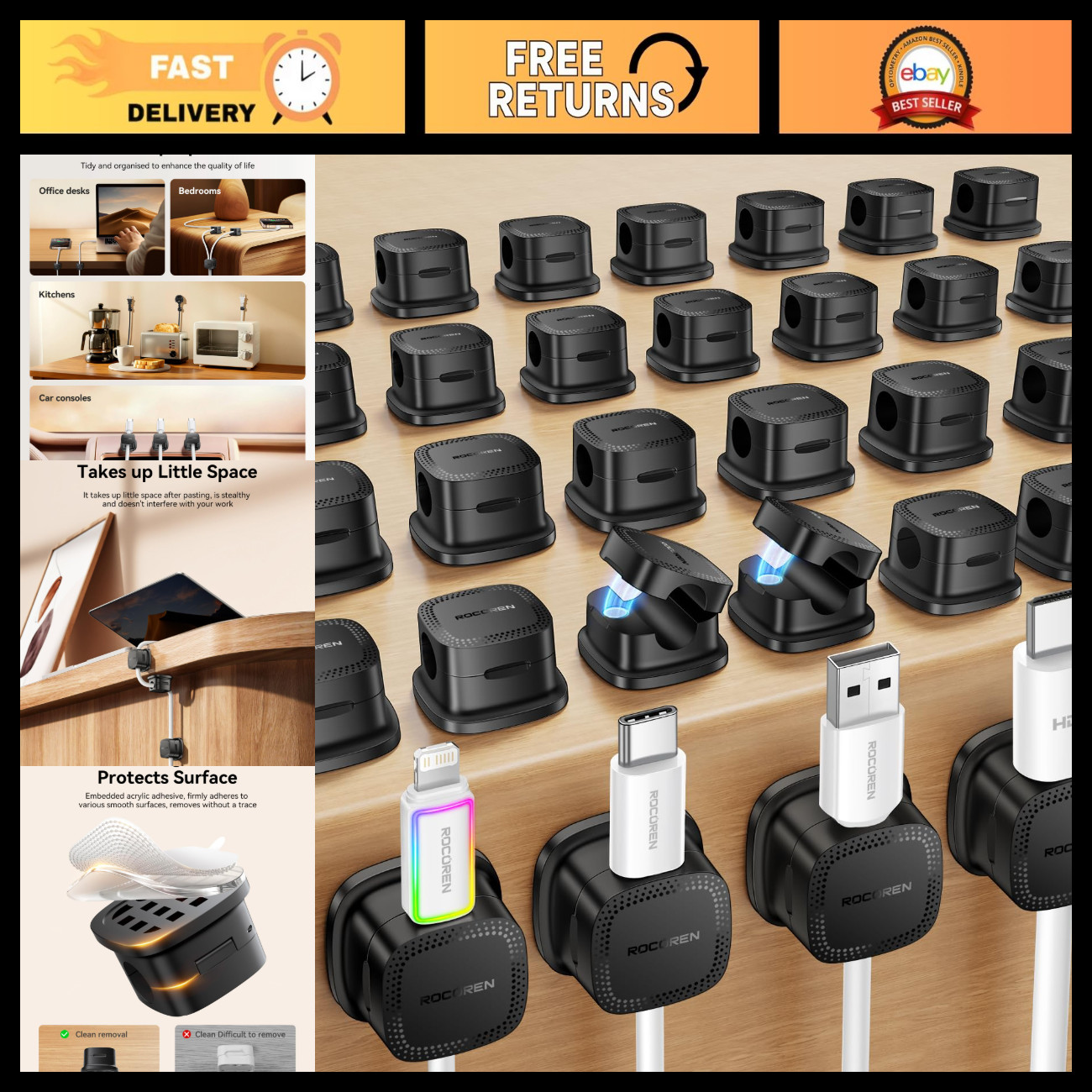 30-Pack Magnetic Adjustable Cable Clips - Cord Organizer for Home & Office