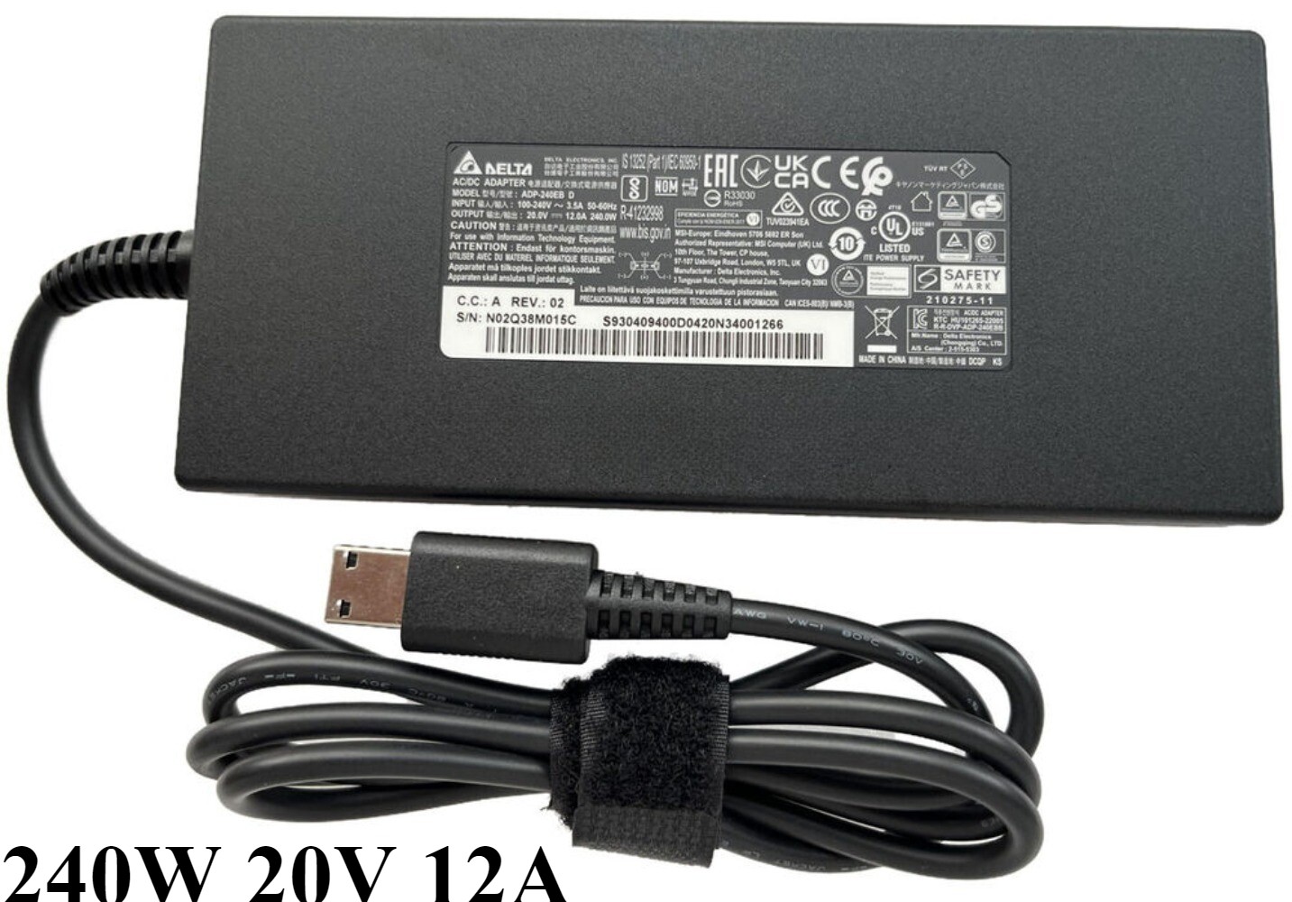 DELTA 20V 12A 240W Charger for MSI Creator Z17 A12UHST-049 USB Tip AC Adapter