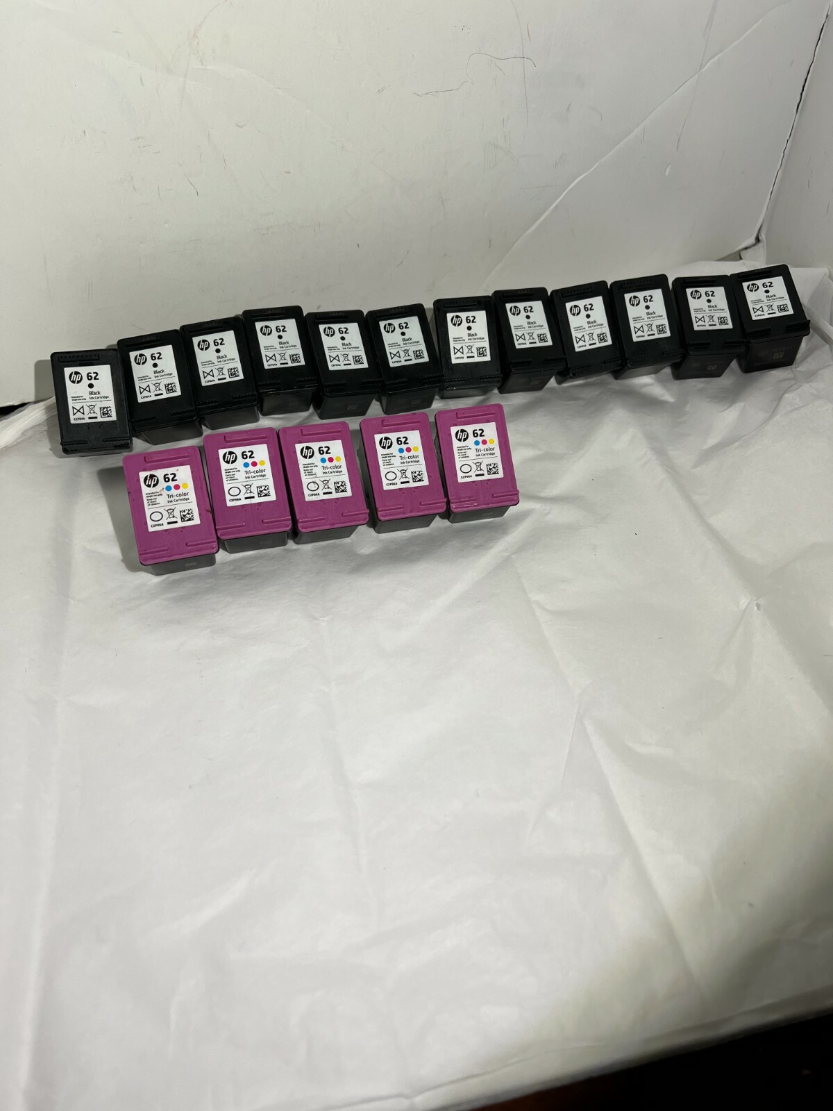 Lot 17 Empty HP OEM Virgin Ink Cartridges  # 62  Black and  Color