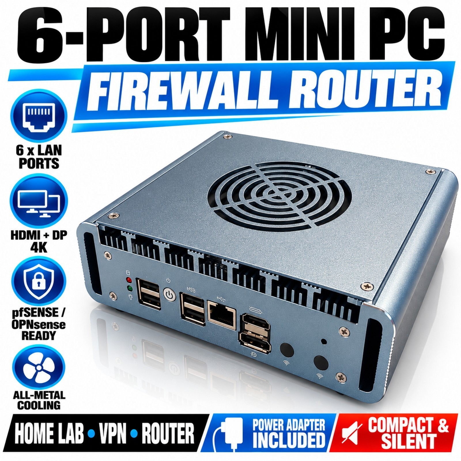 Intel N100 Mini PC 6x 2.5G i226 LAN Firewall Router Barebones pfSense OPNsense