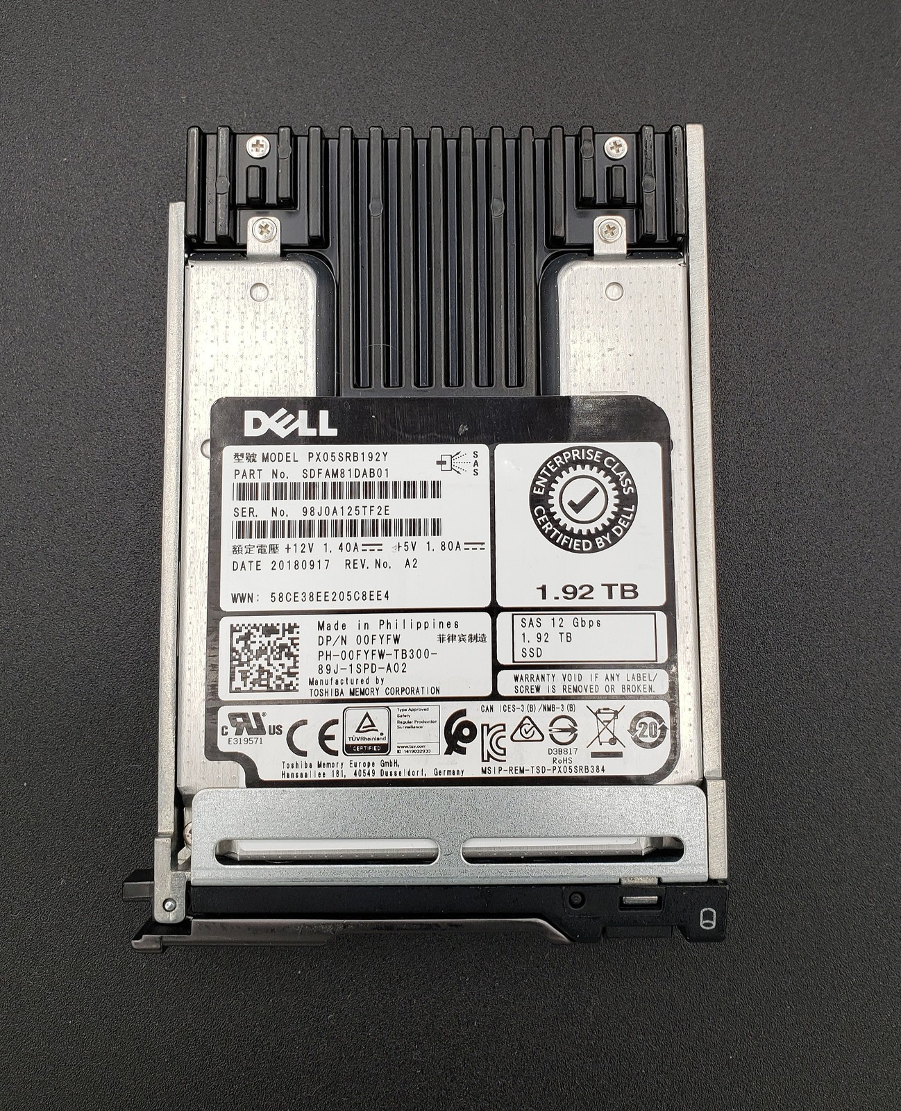 Dell 1.92TB SAS 2.5" 12Gb/s Enterprise Grade SSD Solid State Drive PX05SRB192Y