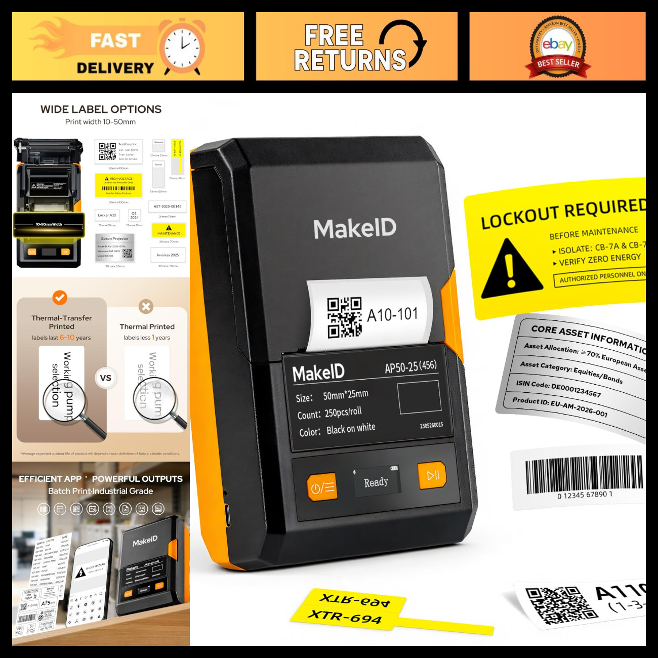 2-Inch Thermal Transfer Label Maker, Bluetooth Printer, Tape Included, Easy Use