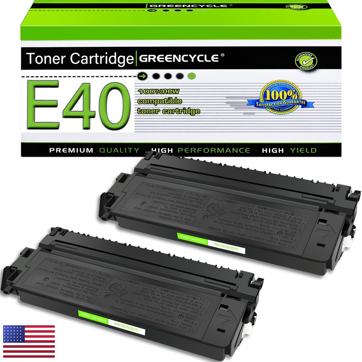 greencycle 2 Pack E40 Black Toner Cartridge 1491A002AA