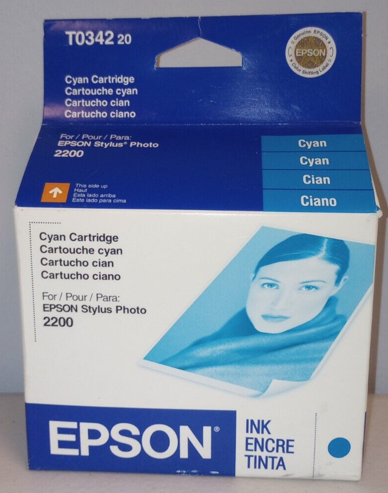GENUINE Epson 34 T0342 Cyan Ink Cartridge for Stylus Photo 2200 Printer Ink