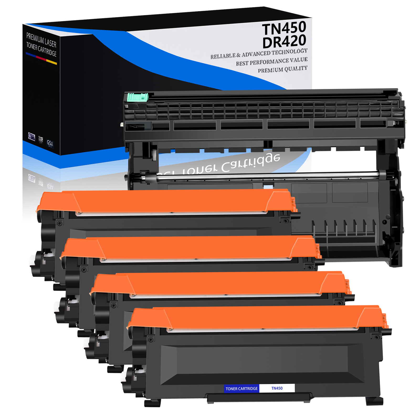 1PK DR420 Drum & 4PK TN450 Toner Set for Brother MFC-7460DN MFC-7860DW HL-2240D