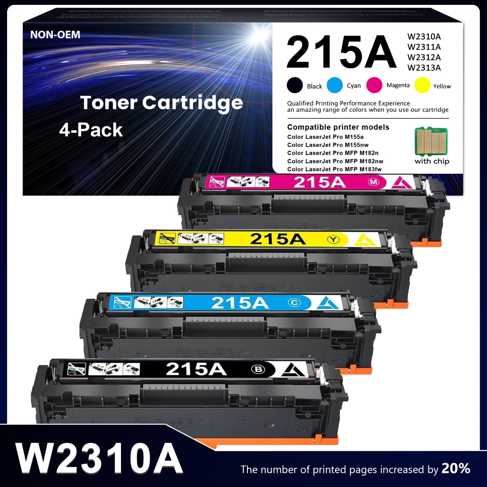 [With Chip] 4PK 215A W2310A Toner for HP 215A M182nw M183fw M182 M155