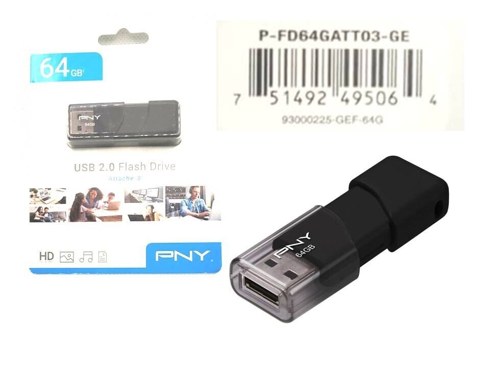 PNY P-FD64GATT03-GE Attaché 64GB USB 2.0 Flash Drive - Black
