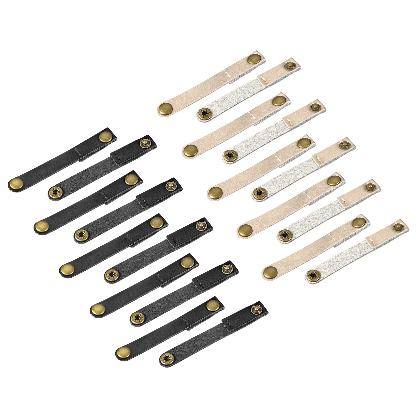 MECCANIXITY Pack of 20 Leather Cable Straps Ties, Cord Black,golden