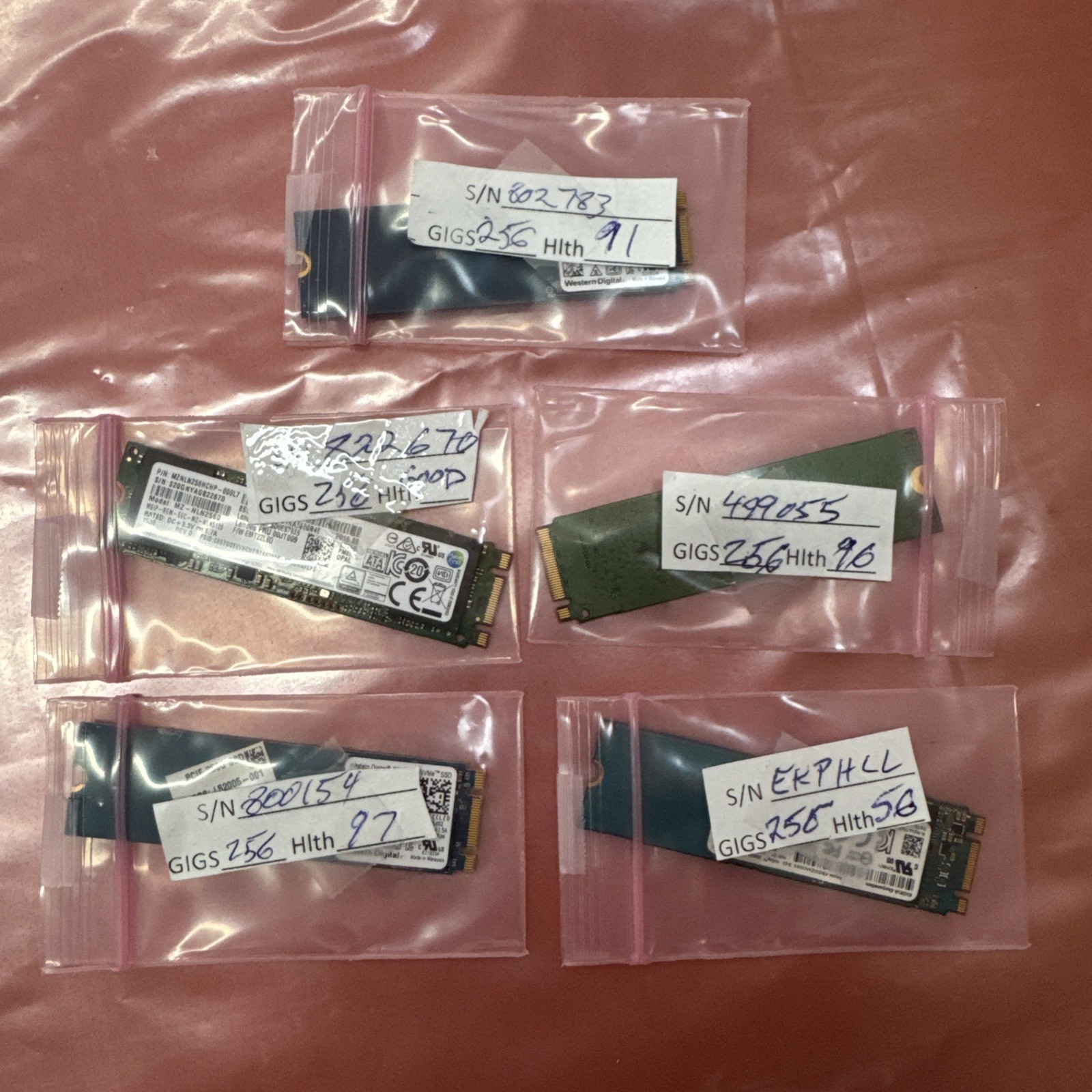 Lot of (5) 256GB M.2 SSDs, Tested