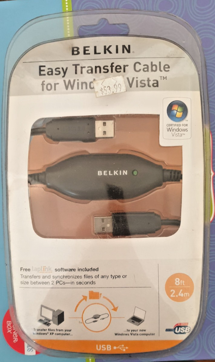 NEW Belkin Easy Transfer Cable For Windows Vista USB to USB Software included