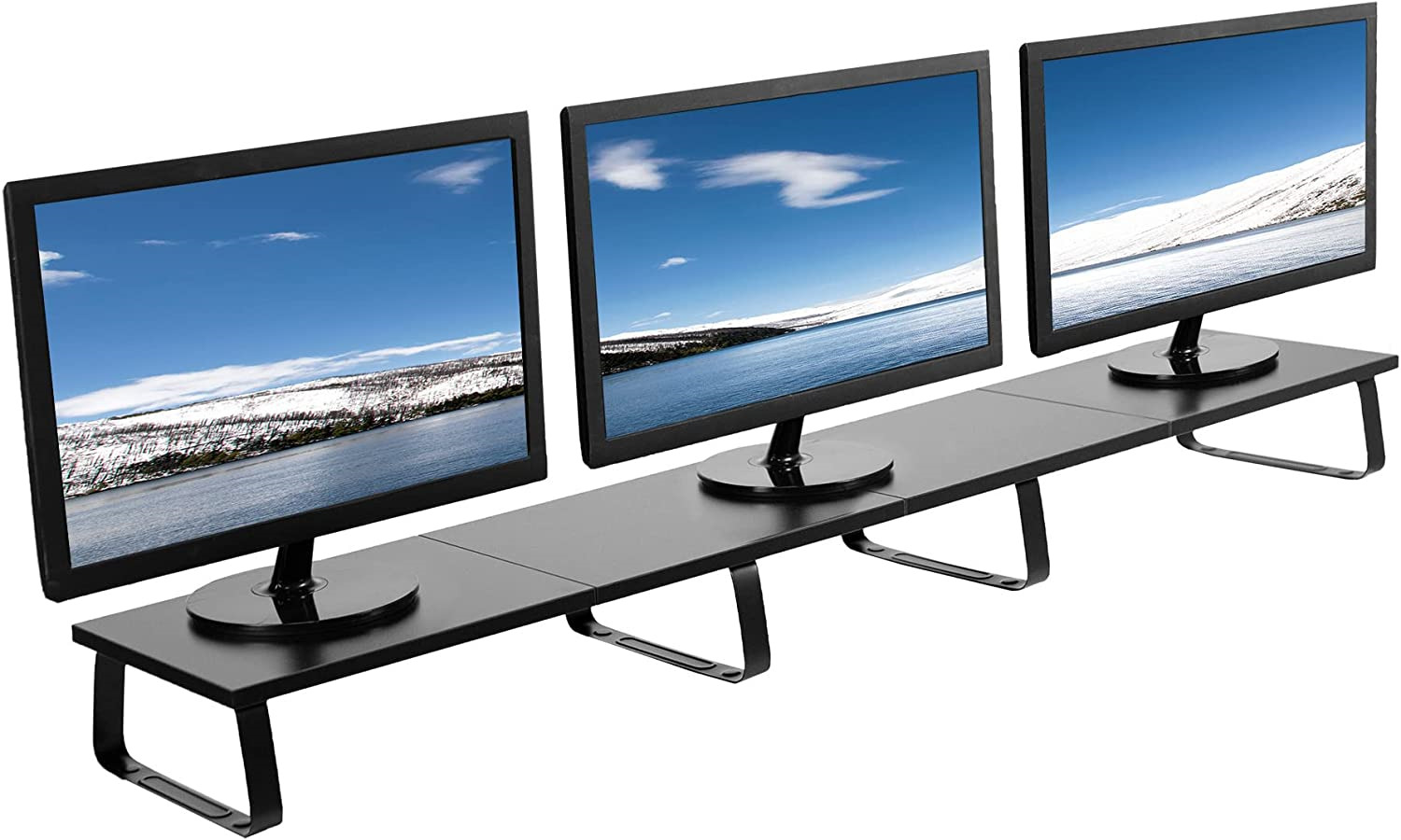 VIVO 55 inch Extra Long Monitor Stand, Wood & Steel Desktop Riser, Multi Screen,