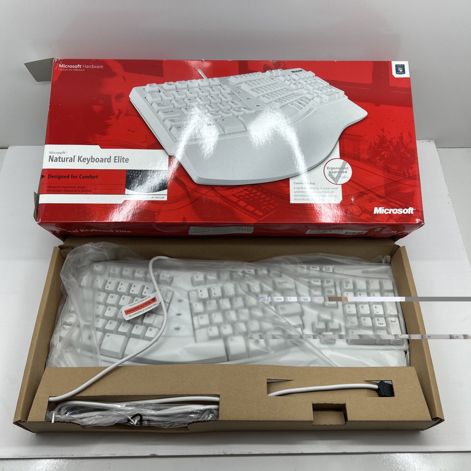Microsoft Natural Keyboard Elite A1100337 Ergonomic, Wired, White New 
