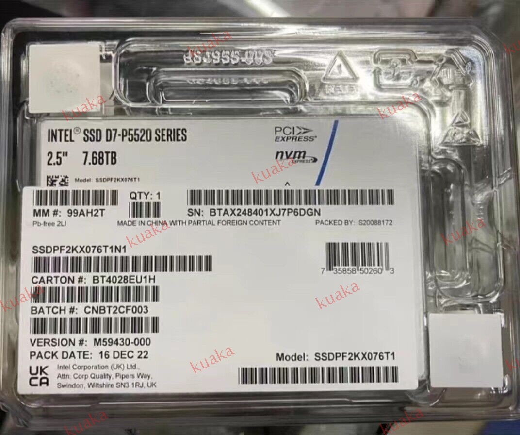 7.68TB Intel P5520 SSD U2 SSDPF2KX076T1N1 PCIe 4.0 x4 14.0PBW Solid State Drive