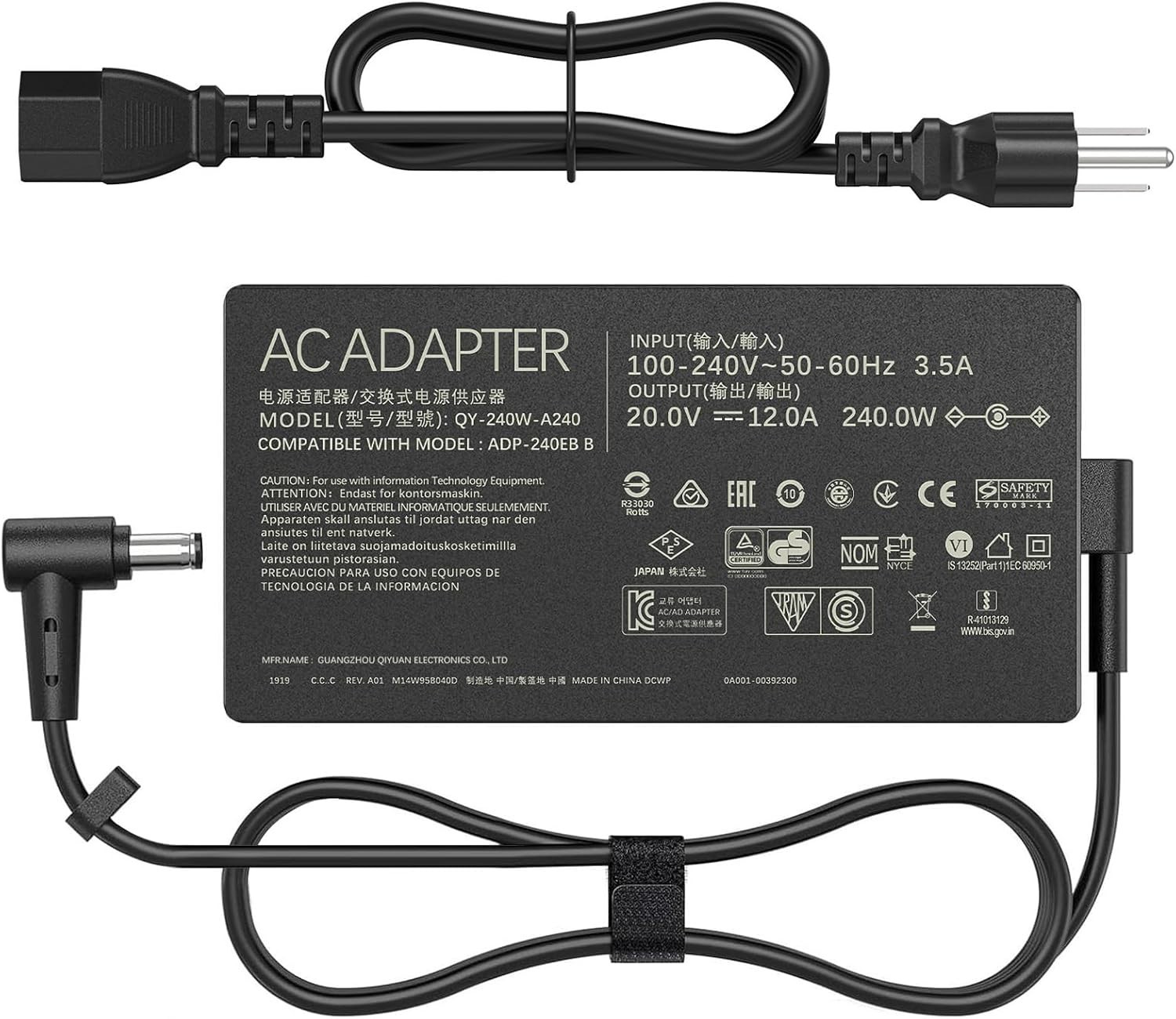 HHZ 240W 6.0*3.7mm Tip Laptop Charger Compatible with Asus ROG G17 T49-26