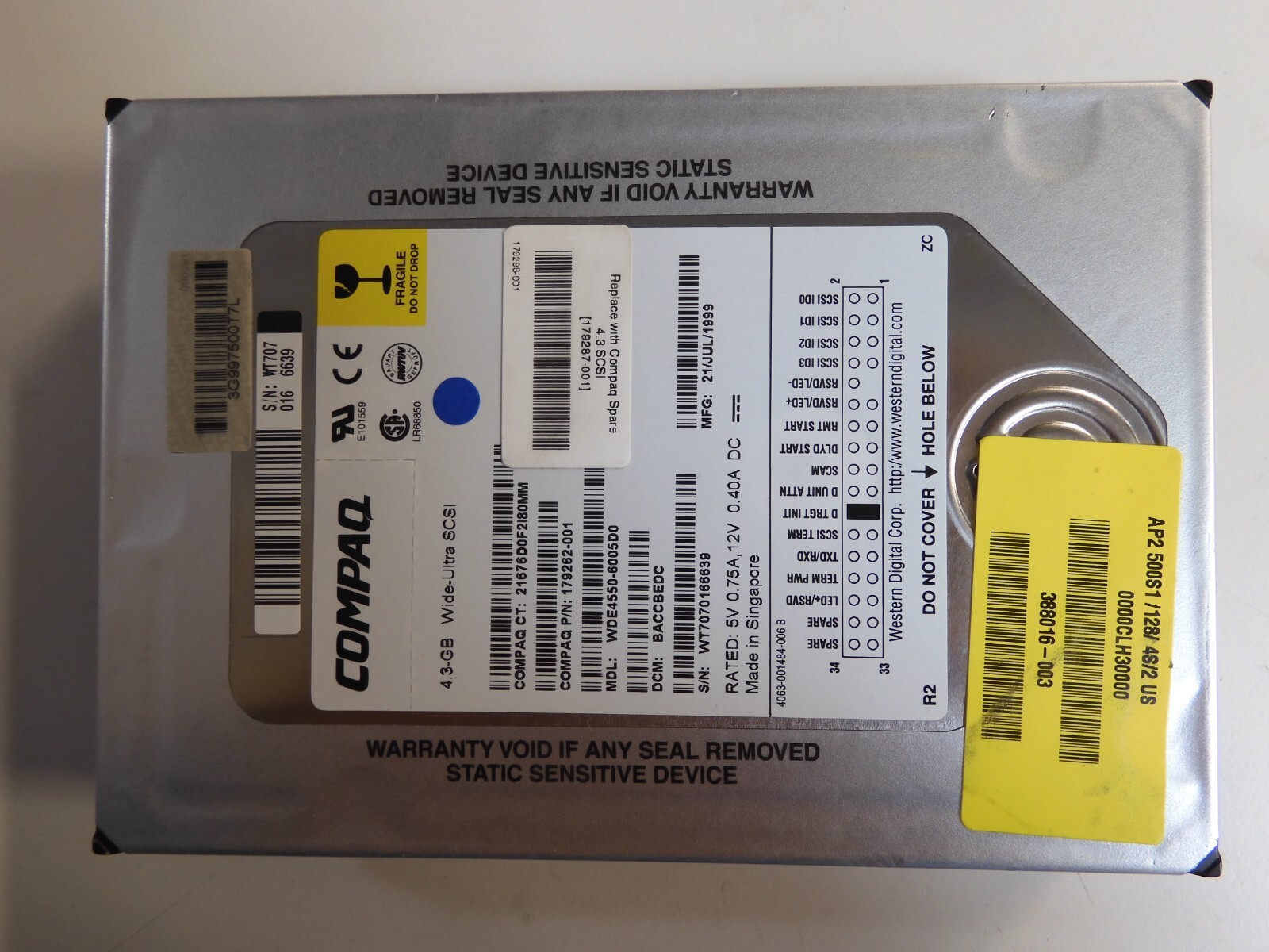 VINTAGE COMPAQ WDE4550-6005D0 4.3GB 3.5" WIDE SCSI HD 68PIN QUANTIUM RM3-HD4A