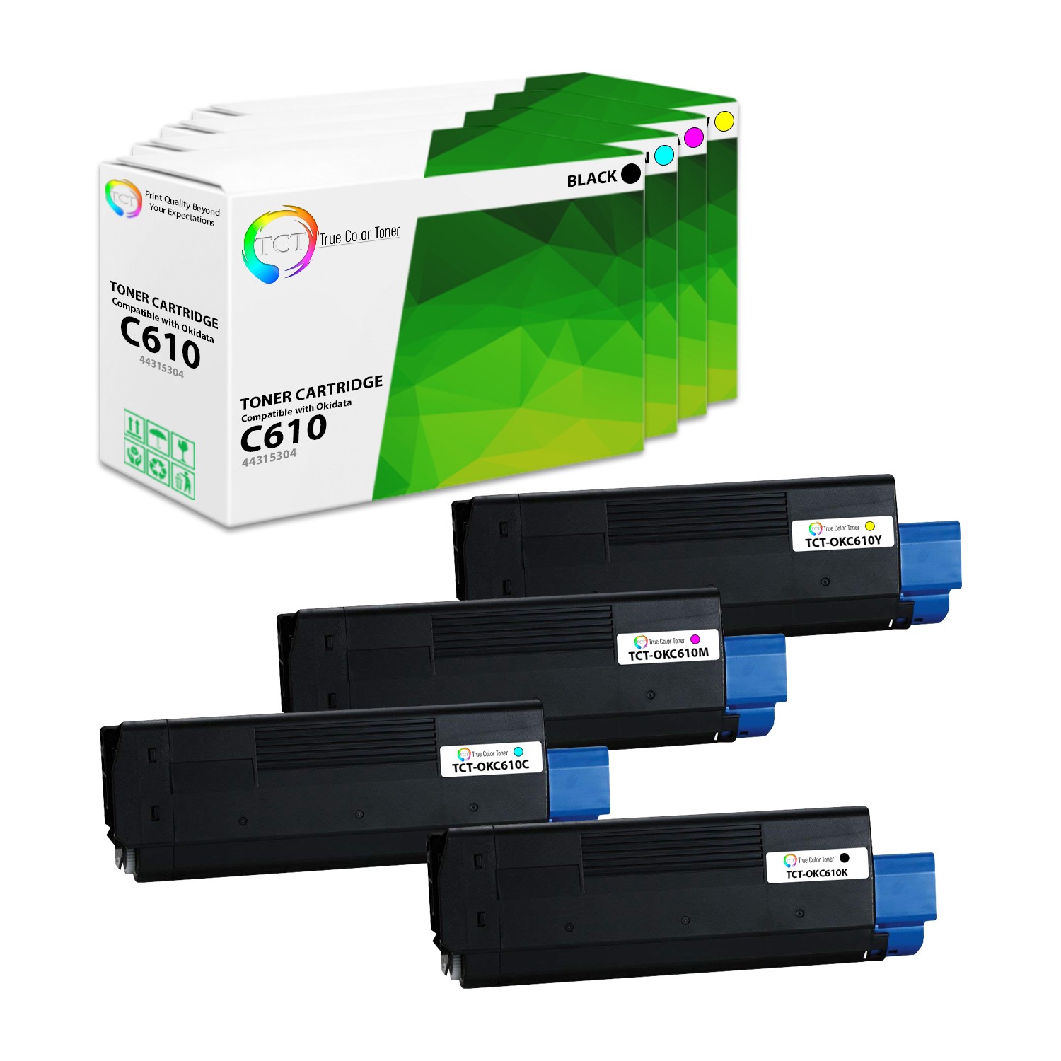 TCT 4PK Oki C610 Color Toner Cartridge Set For Okidata C610 C610n printer series
