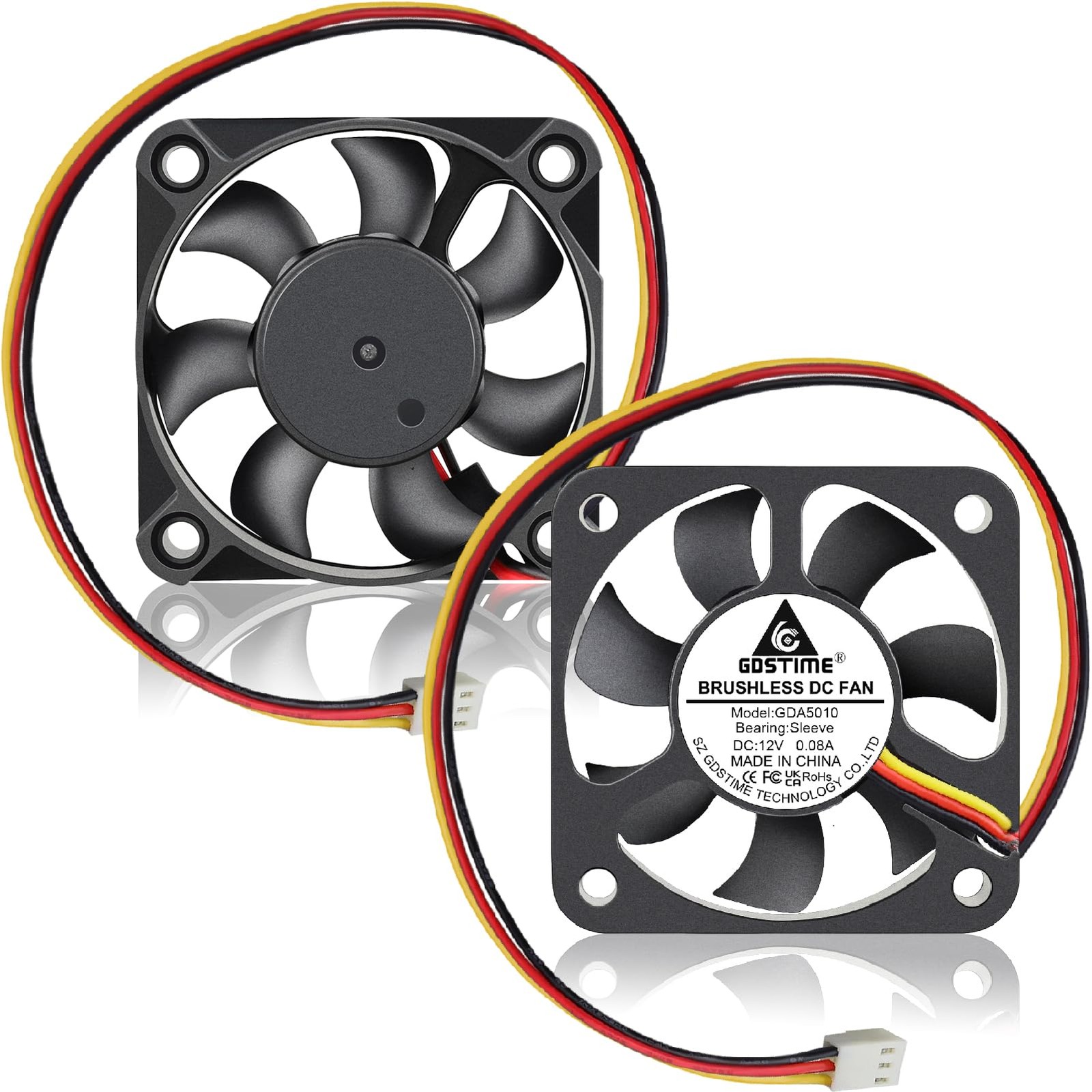 50mm Fan 3 Pin 12V 50x50x10mm Mini DC Brushless Cooling Fan 2-Pack