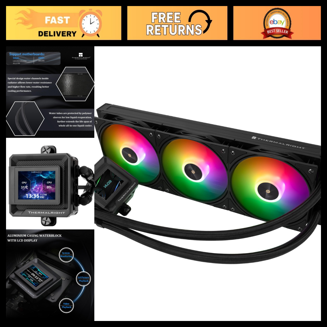 High-Performance 360mm ARGB Liquid CPU Cooler - Thermal Management & RGB Lightin