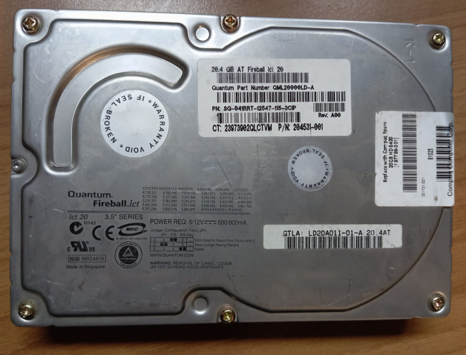 Used Quantum 20GB PATA 3.5" LCT 20 Hard Disk, in excellent condition