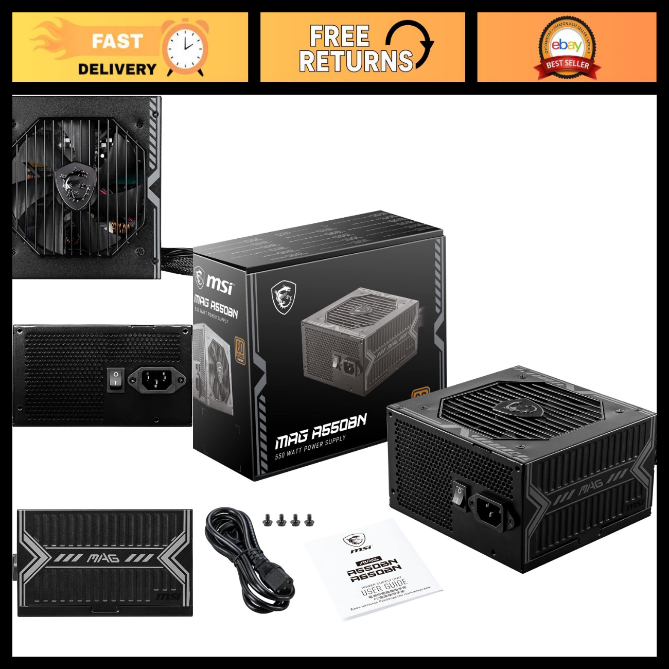 550W Power Supply Unit, 80 PLUS Bronze, ATX PSU for Gaming & PC Builds
