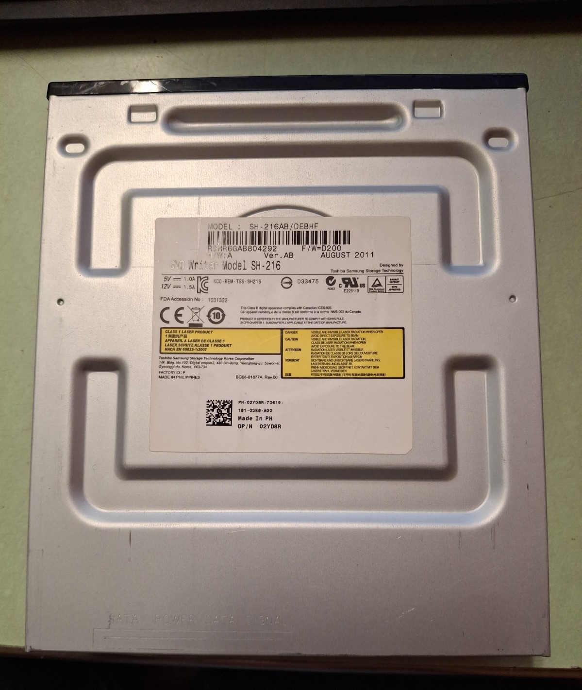 TOSHIBA SAMSUNG SH-216 SH-216AB/DEBHF SATA DVD WRITER DRIVE 2YD8R