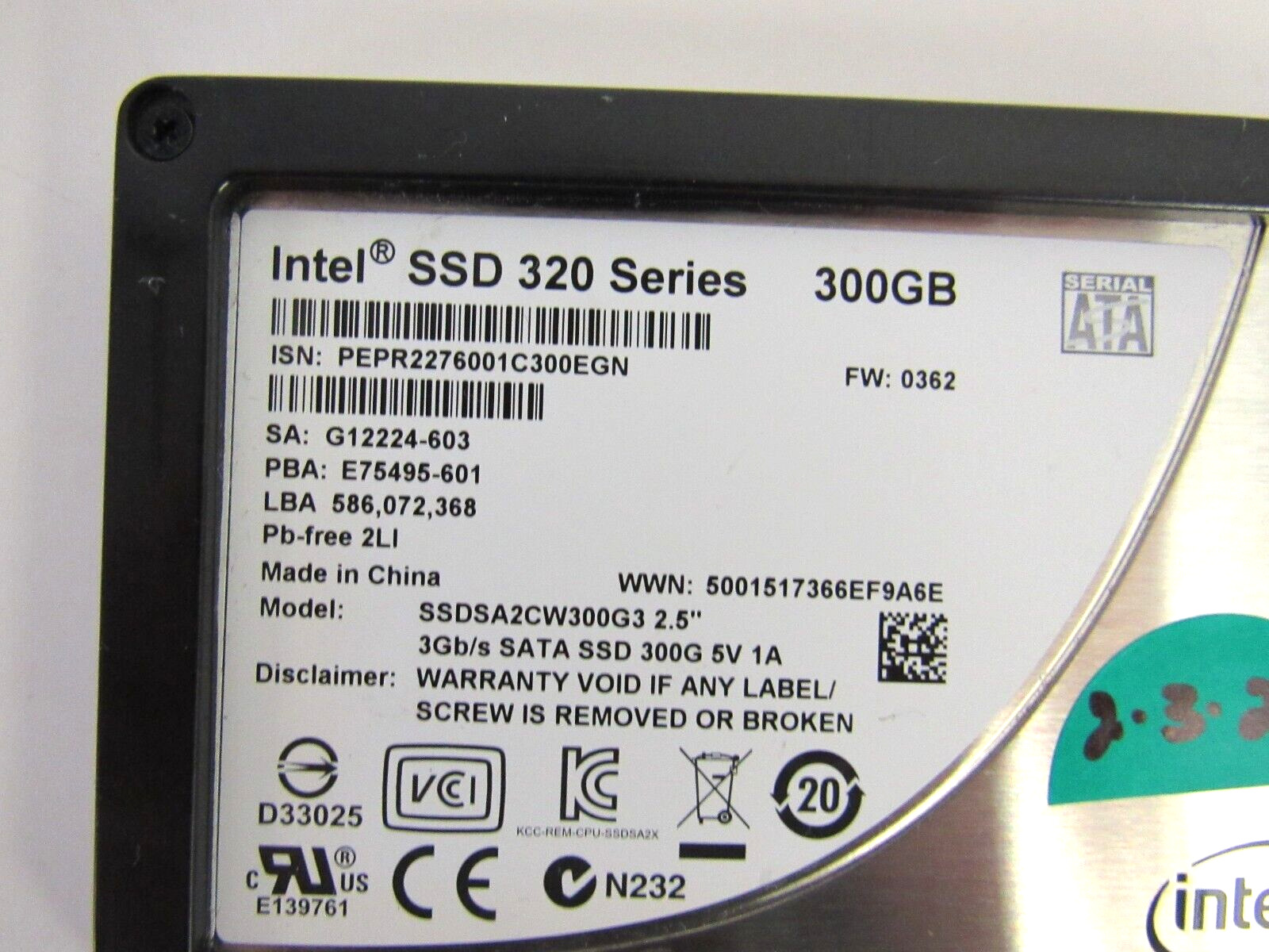 Intel SSDSA2CW300G3 320 Series 300GB MLC SATA 3Gbps 2.5