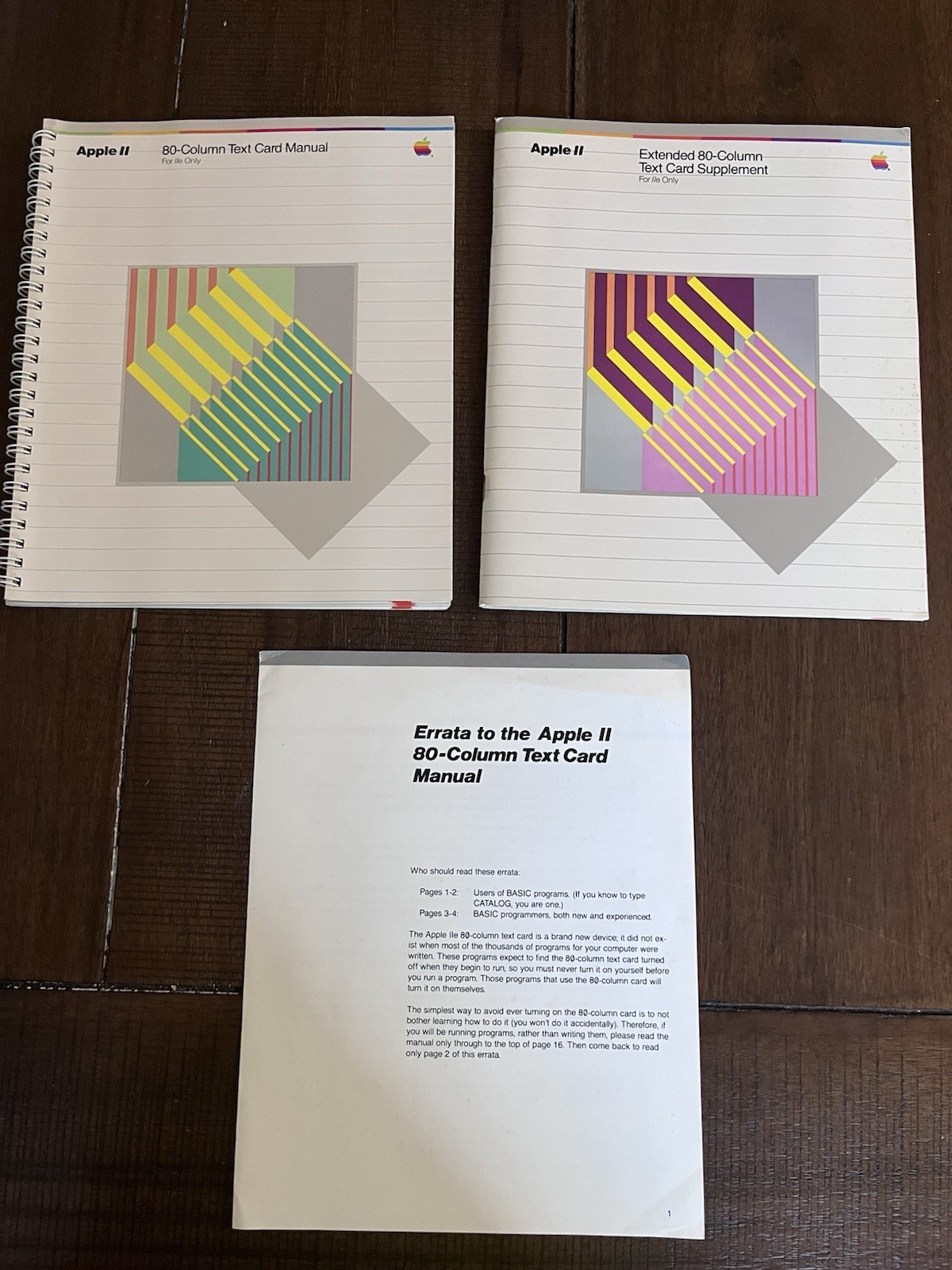 Vtg Apple IIe 80-Column Text Card Manual Bundle w/ Extended Supp + Rare Errata
