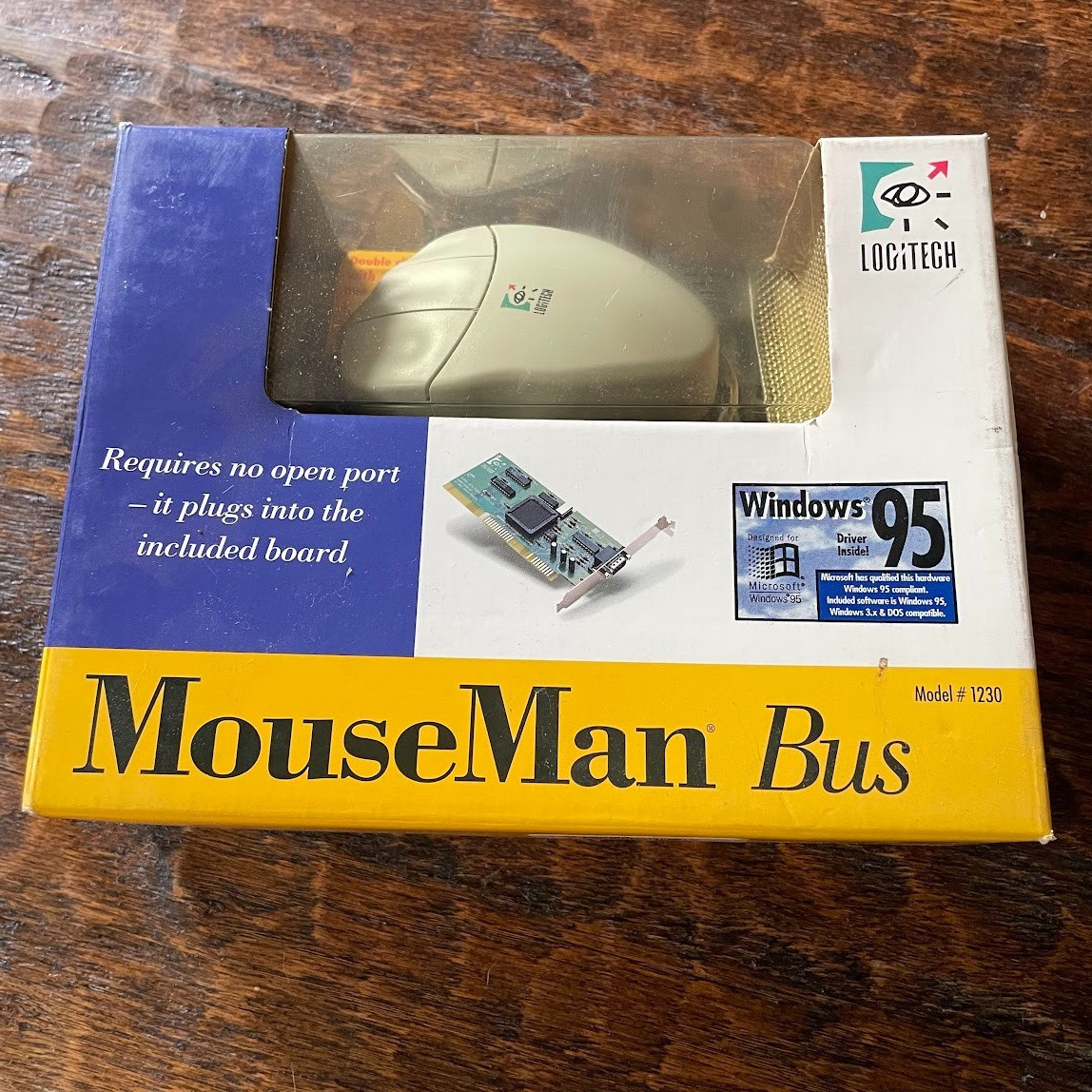 New Vintage LOGITECH MOUSEMAN BUS RETAIL MOUSE & ISA BUS CARD #1230