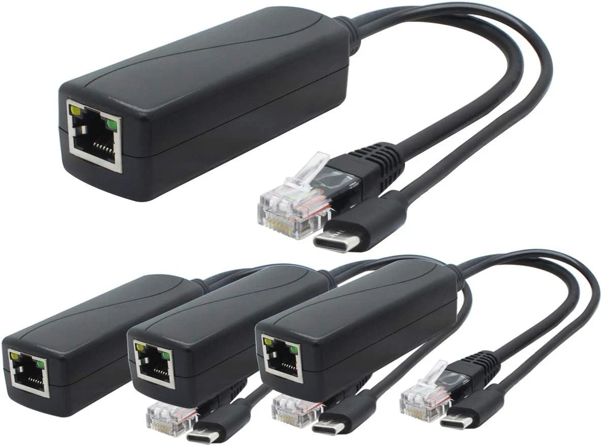 4-Pack 5V PoE Splitter USB Type-C 48V to 5V 2.4A IEEE 802.3Af