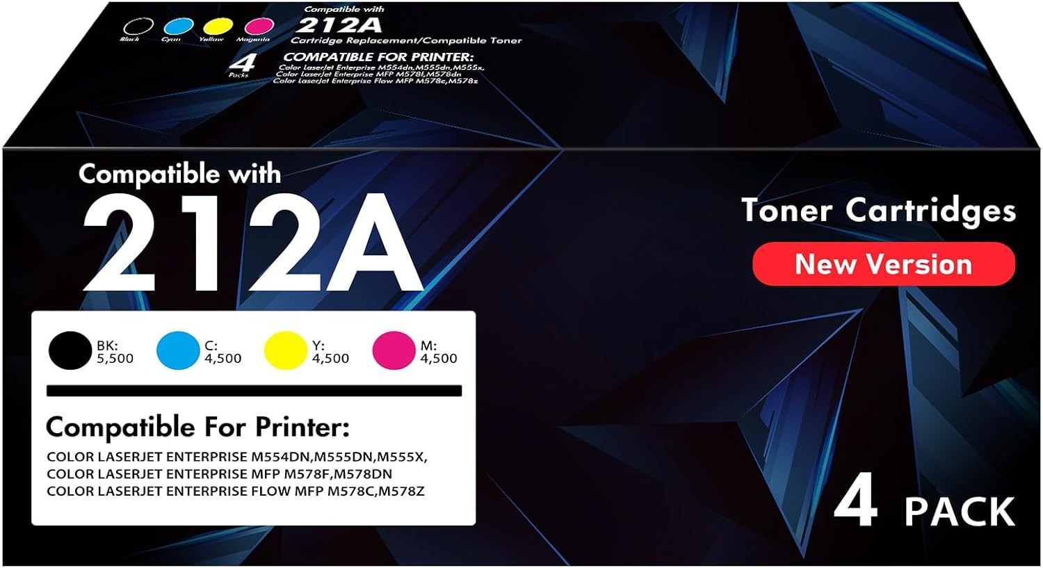212A Toner Cartridges 4 Pack (with Chip) Compatible for HP 212A 212X W2120A...