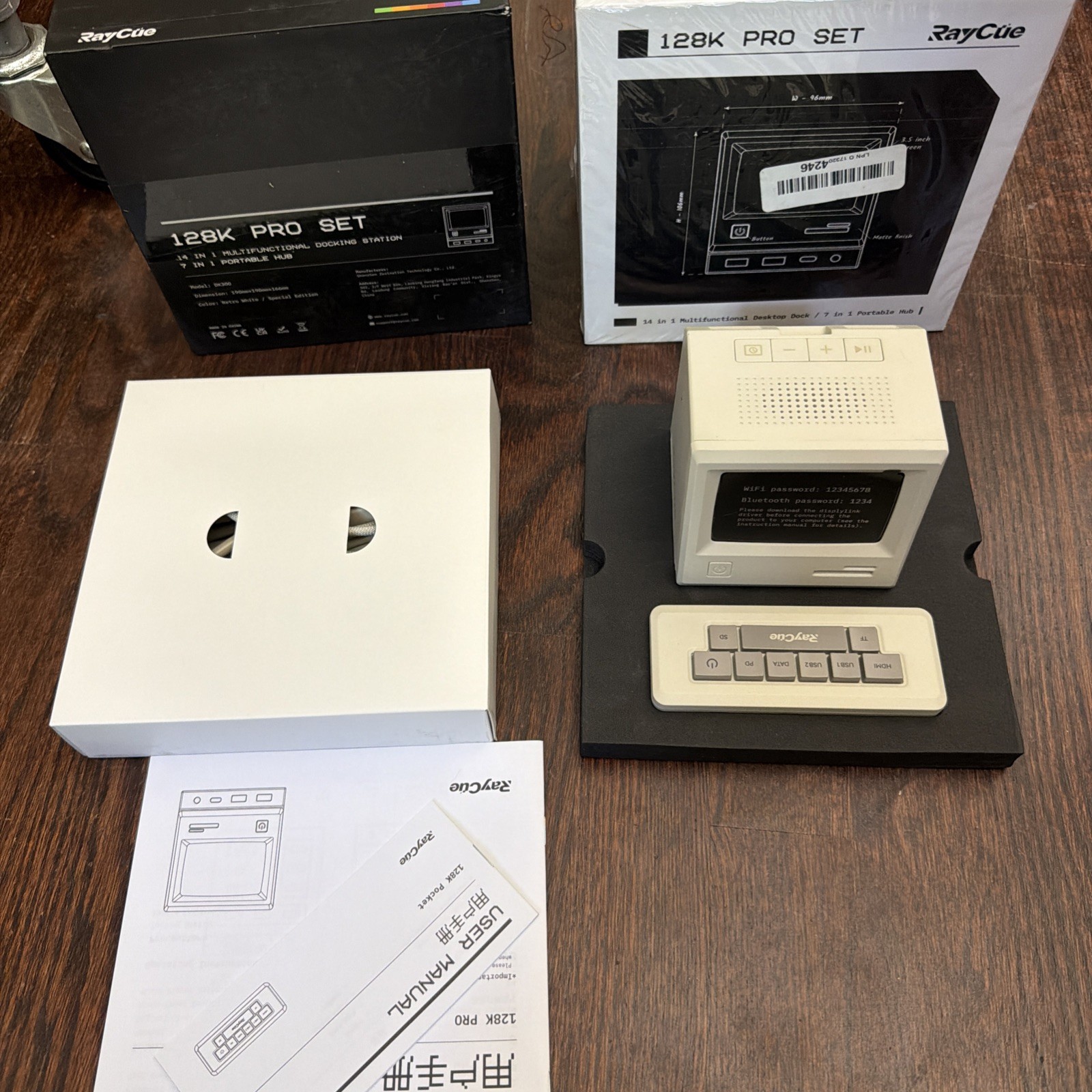 RayCue 128K Pro DK300 Retro White 14 In 1 Multifunctional Desktop Dock. Open Box