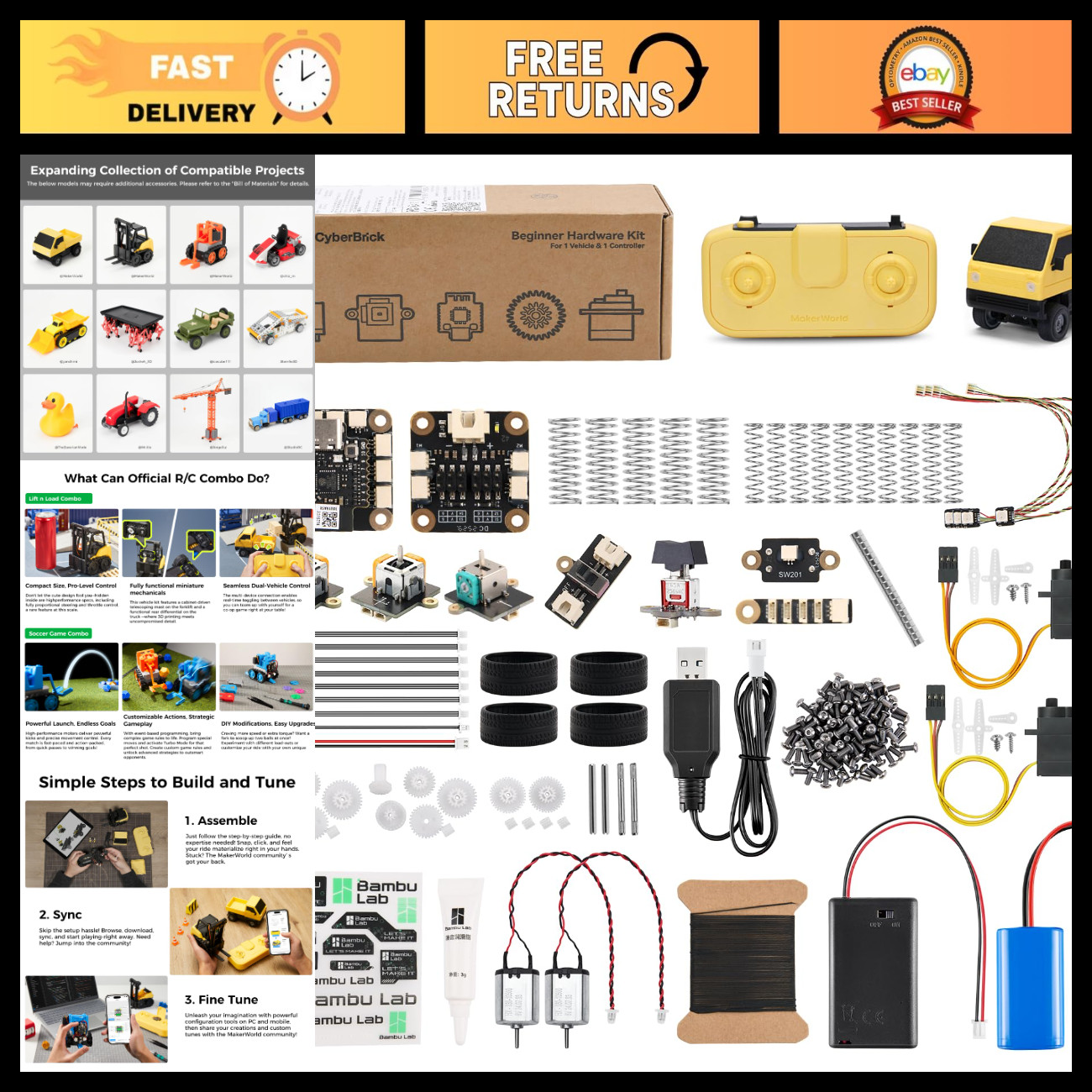 Beginner 3D Printing STEM Kit - DIY RC Car, Programmable Robotics, Coding Set