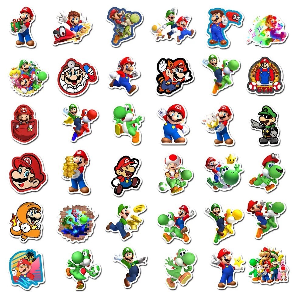 100-PCS Mixed Super Mario Game Stickers Bike Travel Luggage Phone Guitar
