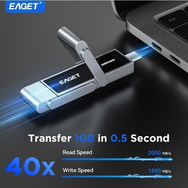 EAGET 512GB 2000MB/s Dual USB-C USB-A Flash Drive 20Gbps Portable SSD *US Ship*