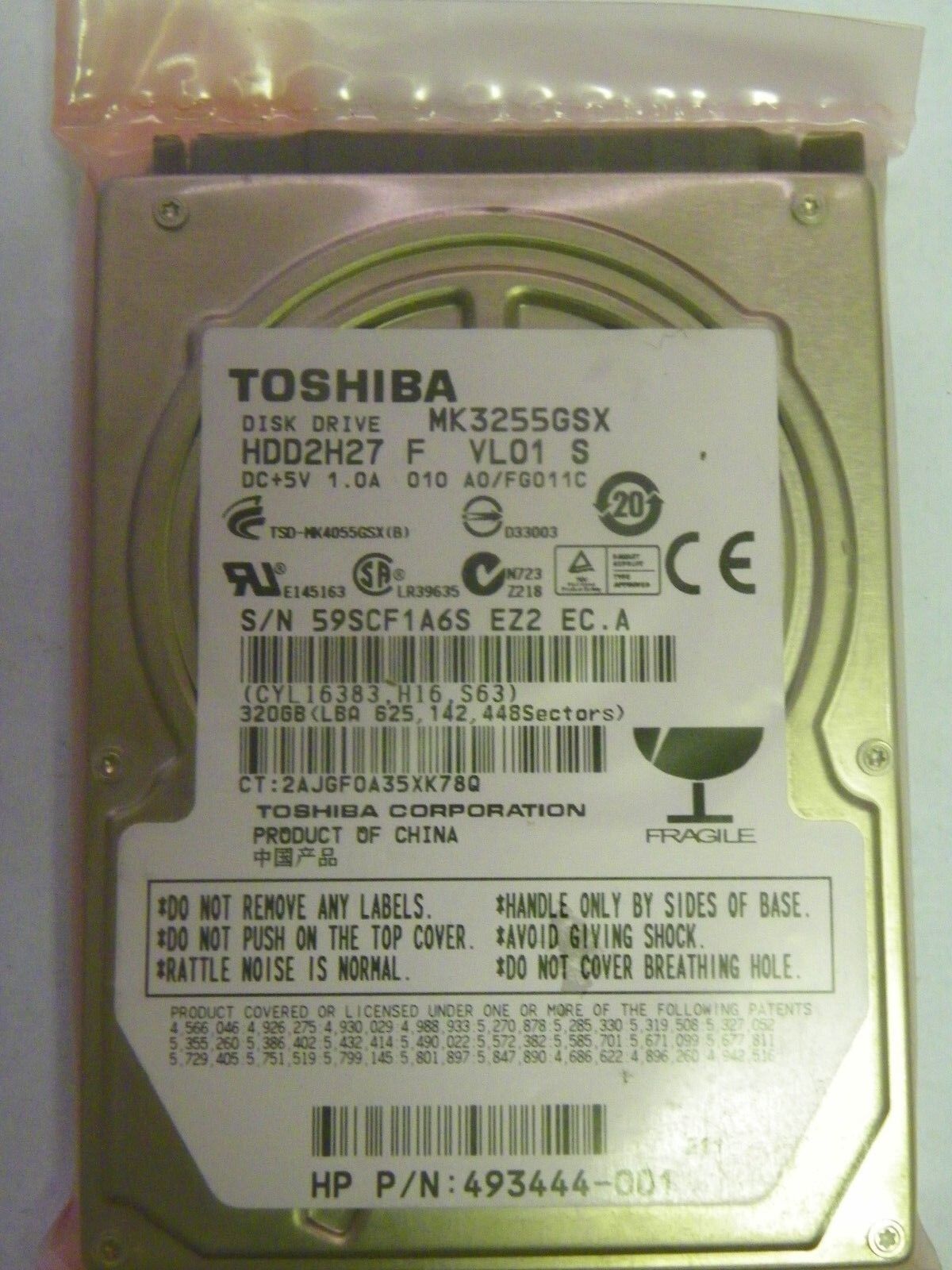 Toshiba MK3255GSX (HDD2H27 F VL01 S) 010 A0/FG011C 320GB 2.5