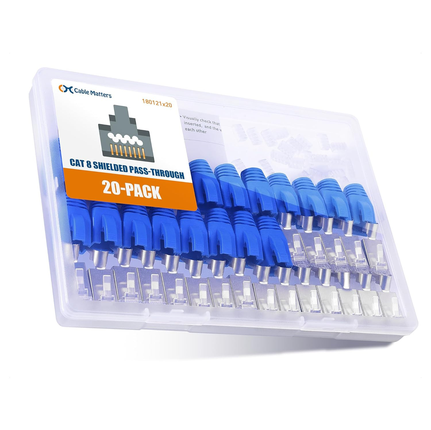 Cable Matters 20-Pack 23-24AWG Shielded Cat8 RJ45 Pass through Connector with Lo