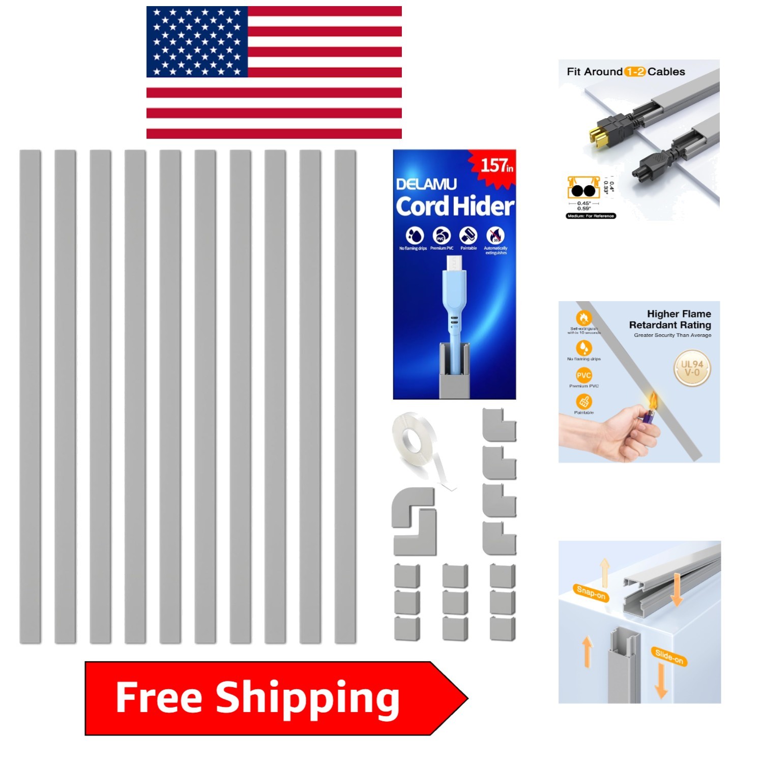 Paintable 157in Cord Hider for Walls - Organize and Beautify Your Living Space